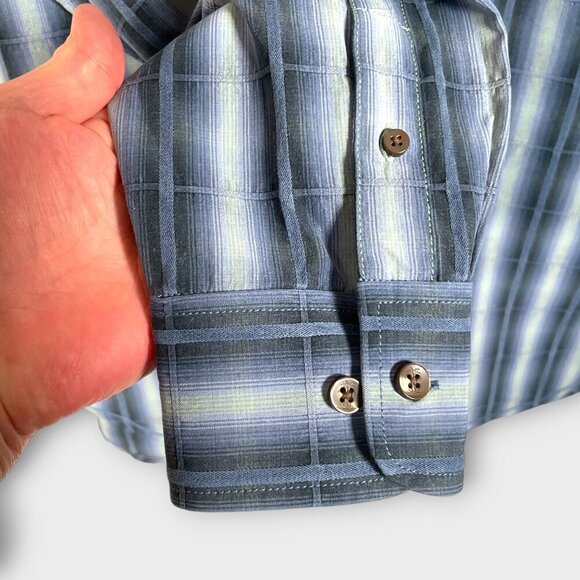 TOMMY BAHAMA Long Sleeve Button Up Mens LARGE Blue Plaid Silk Cotton Blend - Picture 6 of 8